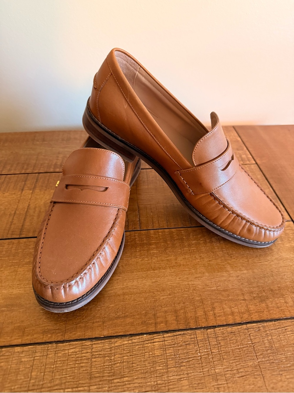 Cole Haan Women's Tan Leather Penny Loafers - Picture 4 of 10
